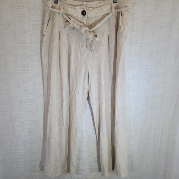 Lulus Wide Leg Pants Womens XL Ivory Linen Blend Boho Belt Casual Lounge Pockets - Picture 1 of 9